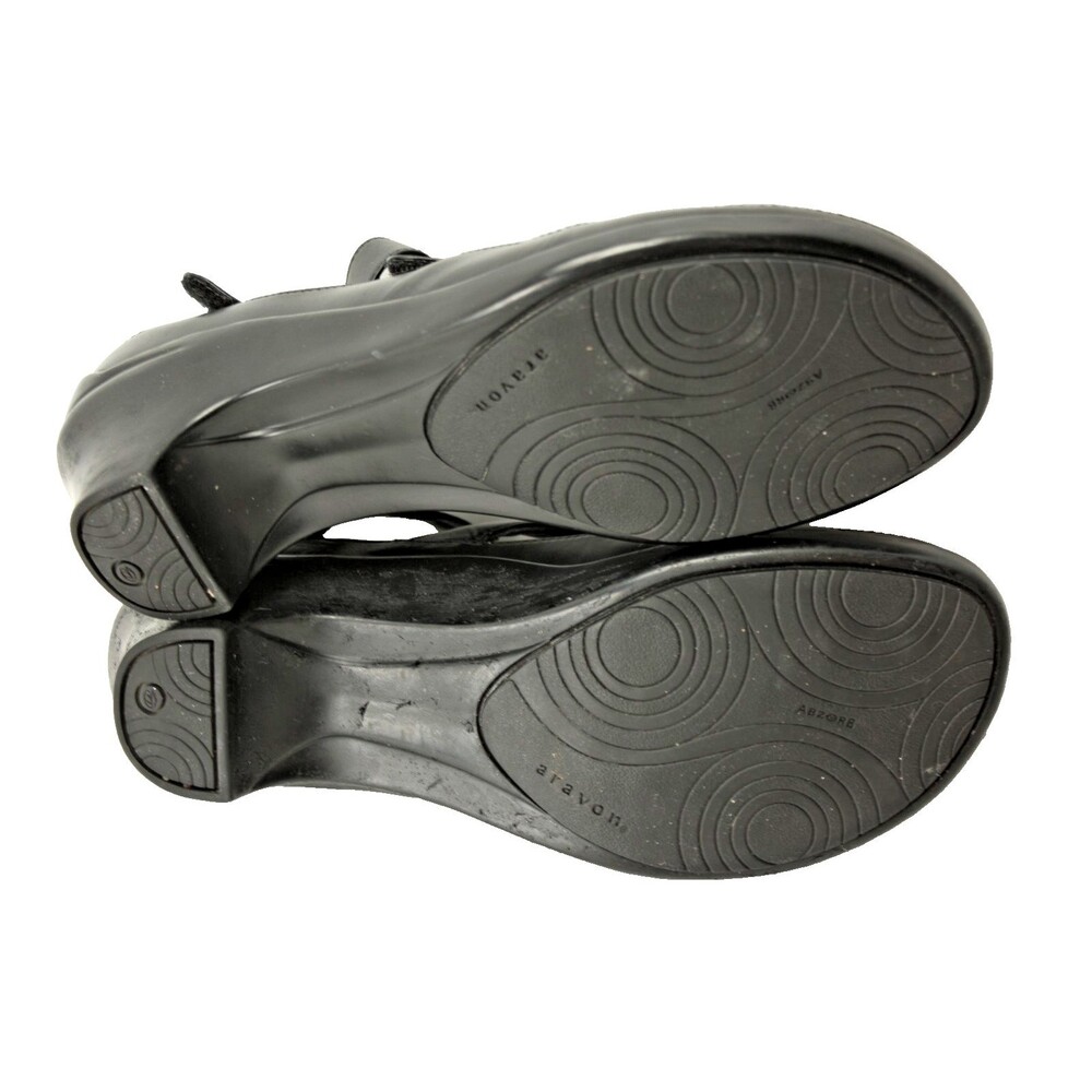 Aravon Sandals Women's sz 9.5 Black Leather Comfort Strappy Heel - Picture 5 of 6